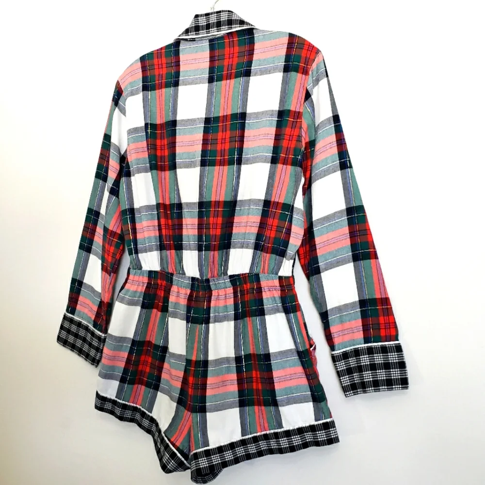 Victoria's Secret Tarten Plaid New Without Tags Longsleeve Romper Pajamas